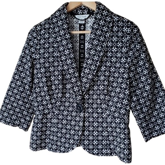 WHBM BLAZER 3/4 Sleeve Black & White Geometric Button Down Blazer Jacket - Picture 2 of 8